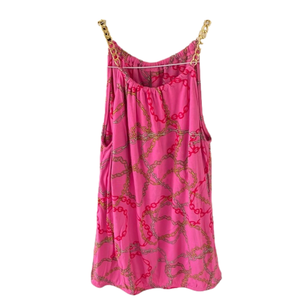 🌿NY&Co pink chain link print top with gold straps - size XS🌿